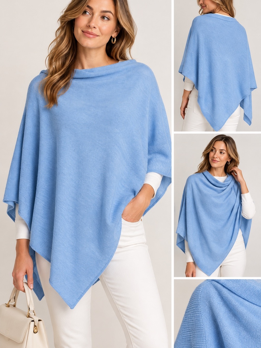 Women’s Light Blue Knit Poncho Wrap Cape Doder Blue 100% Acrylic NWT